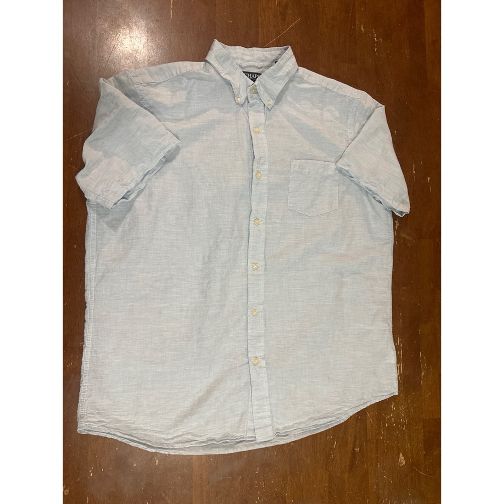 Chaps Light Blue Linen/Cotton Short-Sleeve Button-Down Shirt